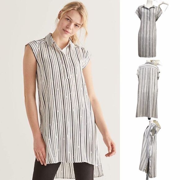 Striped Cap Sleeve High-Low Long Tunic - Picture 1 of 7